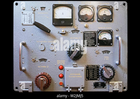 Tambov, Russian Federation - October 05, 2015: The view from the front of the block power amplifier military radio station R-140. Radio R-140 (a milit Stock Photo