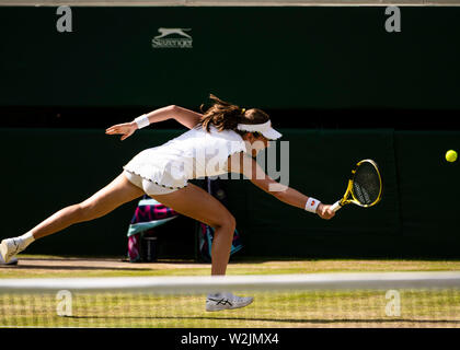 London, UK, 9th July 2019: Johanna Konta of Great Britain is in action during her QF match at day 8 at the Wimbledon Tennis Championships 2019 at the All England Lawn Tennis and Croquet Club in London. Credit: Frank Molter/Alamy Live news Stock Photo