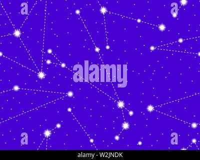 Seamless pattern starry sky with the constellations of Aquila, Aries and Cancer. Cluster of stars and galaxies. Deep space. Vector illustration Stock Vector