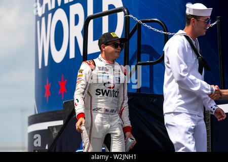 Joliet, IL, United States - June 29, 2019: Noah Gragson being introduced before NASCAR XFinity Series Camping World 300 race. Stock Photo