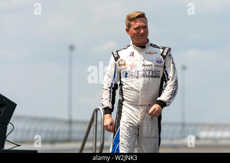 Joliet, IL, United States - June 29, 2019: Tyler Reddick being introduced before NASCAR XFinity Series Camping World 300 race. Stock Photo