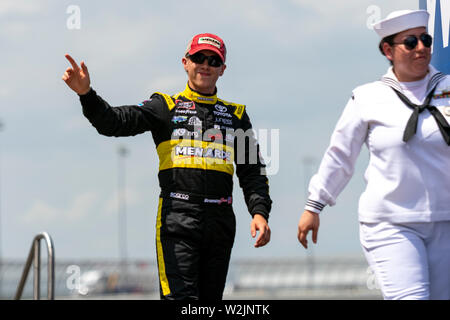 Joliet, IL, United States - June 29, 2019: Brandon Jones being introduced before NASCAR XFinity Series Camping World 300 race. Stock Photo