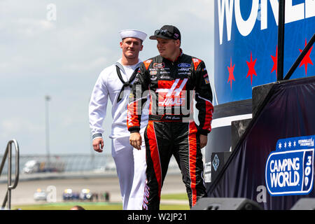 Joliet, IL, United States - June 29, 2019: Cole Custer being introduced before NASCAR XFinity Series Camping World 300 race. Stock Photo