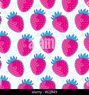 Seamless pattern with strawberries on white background. Fruits texture.It be perfect for fabric, wrapping,packaging, digital paper and more. Stock Vector