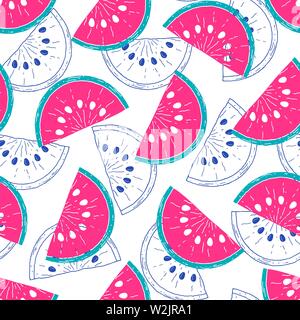 Seamless pattern with watermelons on white background. Surface pattern. Stock Vector