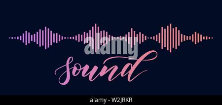 Pink violet Sound waves Stock Vector