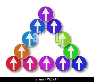 Multi Coloured Sign Multi-colored road signs. Path selection concept. Signpost in the old ...