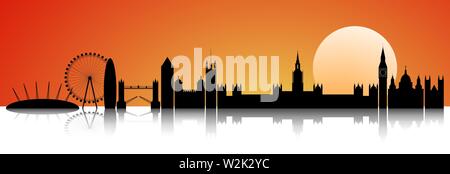 City of London on the horizon. The line of the city against the backdrop of a sunny sunset. Stock Vector