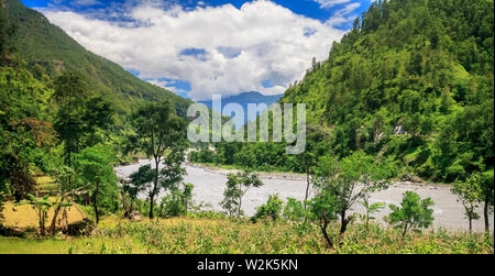 Beautiful Asian landscape, bright colors, pristine nature. Nepal Stock Photo