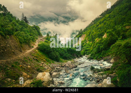 Beautiful Asian landscape, bright colors, pristine nature. Nepal Stock Photo