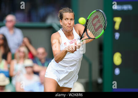 Wimbledon, London, UK. 9th July 2019. Barbora Strycova of the Czech Republic during the women's singles quarter-final match of the Wimbledon Lawn Tennis Championships against Johanna Konta of Great Britain at the All England Lawn Tennis and Croquet Club in London, England on July 9, 2019. Credit: AFLO/Alamy Live News Stock Photo