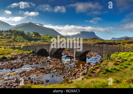 Old Stone Bridge, Sligachan, Cuillin Hills, Isle of Skye, Inner Hebrides, Scotland, United Kingdom Stock Photo