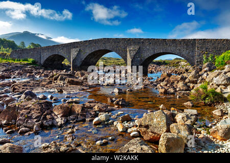 Old Stone Bridge, Sligachan, Cuillin Hills, Isle of Skye, Inner Hebrides, Scotland, United Kingdom Stock Photo