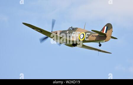 Hawker Hurricane MK1 P3700 airborne at the Shuttleworth Military Airshow on the 7th July 2019 Stock Photo