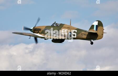 Battle of Britain Memorial Flight Hurricane Mk IIC PZ865 – ‘The Last of the Many’ airborne at the Shuttleworth Military Airshow on the 7th July 2019 Stock Photo