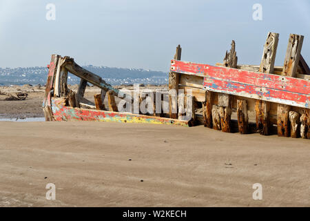 Old Fishing Boat Wreck, Crow Point, Braunton, North Devon, UK Stock Photo