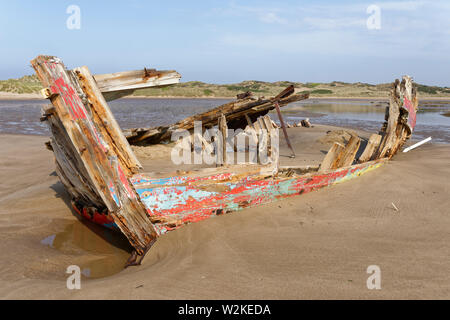 Old Fishing Boat Wreck, Crow Point, Braunton, North Devon, UK Stock Photo