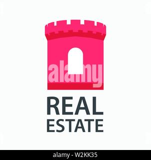 Vector logo design for a company engaged in real estate - red tower of castle shows reliability and assurance. Stock Vector