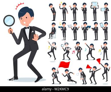 A set of tuxedo man with digital equipment such as smartphones.There are actions that express emotions.It's vector art so it's easy to edit. Stock Vector