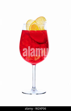 Cold sangria in a wine glass isolated on white background Stock Photo