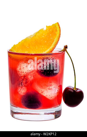 Americano cocktail - glass with cherry vermouth and campari isolated on white background Stock Photo