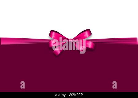 Holiday satin pink gift bow knot ribbon. Birthday realistic design isolated vector. Silk shiny textile sale tape. Valentines Day Stock Vector