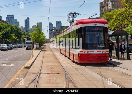 Toronto, Canada - 22 June 2019: Flexity Outlook Street car in Downtown Toronto going on Spadina Avenue Stock Photo