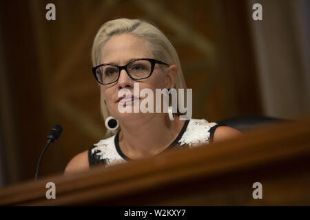 July 9, 2019 - Washington, District of Columbia, U.S. - United States Senator Kyrsten Sinema (Democrat of Arizona) listens to the testimony of Data Analyst and Aerospace Engineer Researcher at NASA Dr. Christine Darden, President and Chief Executive Officer of the Coalition for Deep Space Exploration Dr. Mary Lynne Dittmar, Author of Rocket Boys Homer Hickam, Flight Director of Apollo 11 Gene Kranz, and President of the Commercial Spaceflight Federation Eric Stallmer during a Subcommittee on Aviation and Space hearing on Capitol Hill in Washington, DC, U.S. on July 9, 2019. (Credit Image: © S