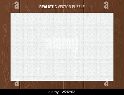 Realistic vector puzzle and wooden background. Stock Vector