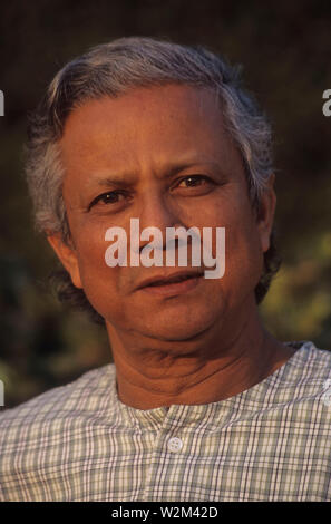 Portrait of Nobel Prize Laureate Professor Muhammad Yunus, who won the Nobel Peace Prize in 2006. He initiated the Grameen (rural) Bank, the bank for the poor, which gives loans to poor people (generally women), who do not have collateral. The Grameen Foundation has also initiated innovative companies such as Grameen Phone, a commercial telecommunication company which also provides phones to rural women for setting up their businesses Stock Photo