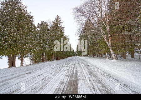 Lakeshore Road in the Winter in Peninsula State Park in Wisconsin Stock Photo