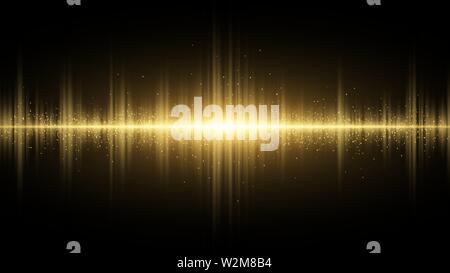 Sound waves of light golden on a dark background. Light effect. Background for the radio, club, party. Vibration of light. Bright flash of light with Stock Vector