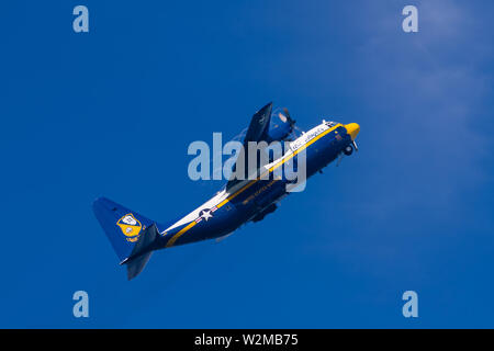The Blue Angels 'Fat Albert' support C-130 Hercules support plane during San Francisco Fleet Week in 2014. Stock Photo