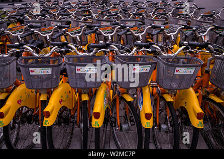 Taichung, Taiwan - 5 Mar 2019: Bicycle for rent in Taichung, Taiwan. Bicycle for rent is one of the attraction points of Taichung City. You can easily Stock Photo