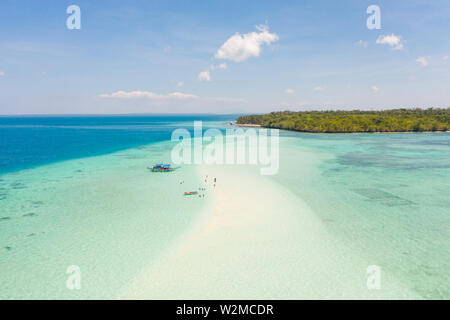 Mansalangan sandbar, Balabac, Palawan, Philippines. Tropical islands with turquoise lagoons, view from above. Seascape with atolls and islands. Stock Photo