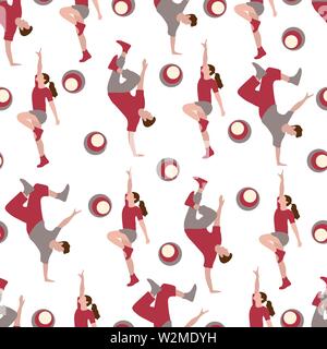 Vector seamless pattern with dancing people. Dance party, competition. Street modern dance. Design for textile, banner, poster or print. Stock Vector