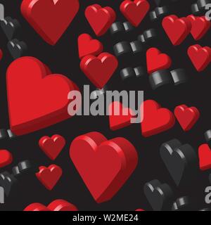 Red Color Hearts Seamless Pattern, 3D Illustration Stock Vector