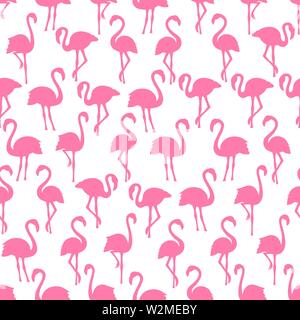 Pink flamingo silhouettes seamless pattern on white background Stock Vector