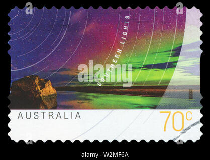 AUSTRALIA - CIRCA 2014: A used postage stamp from Australia, depicting an image of the beautiful Southern Lights, circa 2014. Stock Photo