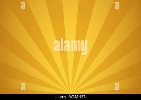 Golden sunset or sunrise with sunbeam vector illustration abstract retro background Stock Vector
