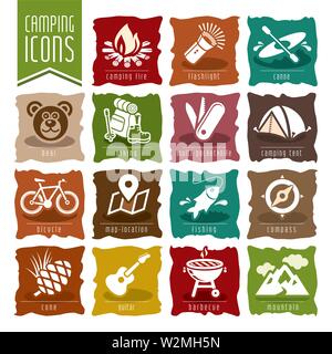 Summer camping icon set Stock Vector