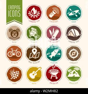 Summer camping icon set Stock Vector