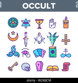 Occult, Demonic Entity Imagery Vector Linear Icons Set Stock Vector