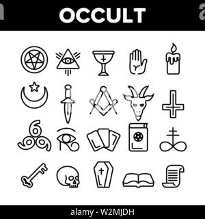 Occult, Demonic Entity Imagery Vector Linear Icons Set Stock Vector