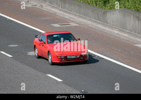 1988 80s red Porsche 944; Motoring classics, historics, vintage motors and collectibles 2019; Leighton Hall transport show, cars & veteran vehicles of yesteryear on the M6 motorway near Lancaster, UK Stock Photo