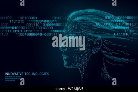 Low poly female human face biometric identification. Recognition system concept. Personal data secure access scanning innovation technology. 3D Stock Vector