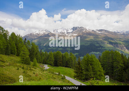 View from the Gavia pass, an alpine pass of the Southern Rhaetian Alps, marking the administrative border between the provinces of Sondrio and Brescia Stock Photo