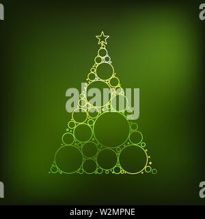 Christmas tree neon lights isolated on gradient background Stock Vector