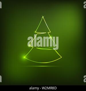 Christmas tree neon lights isolated on gradient background Stock Vector
