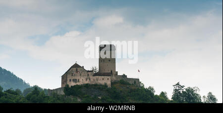 Sargans, SG / Switzerland - 9. July 2019: the historic medieval castle at Sargans in the southeastern Swiss Alps on its grassy hilltop promontory Stock Photo